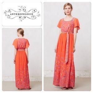 Maeve Coral-Orange Paisley Flutter Sleeve Maxi Dress